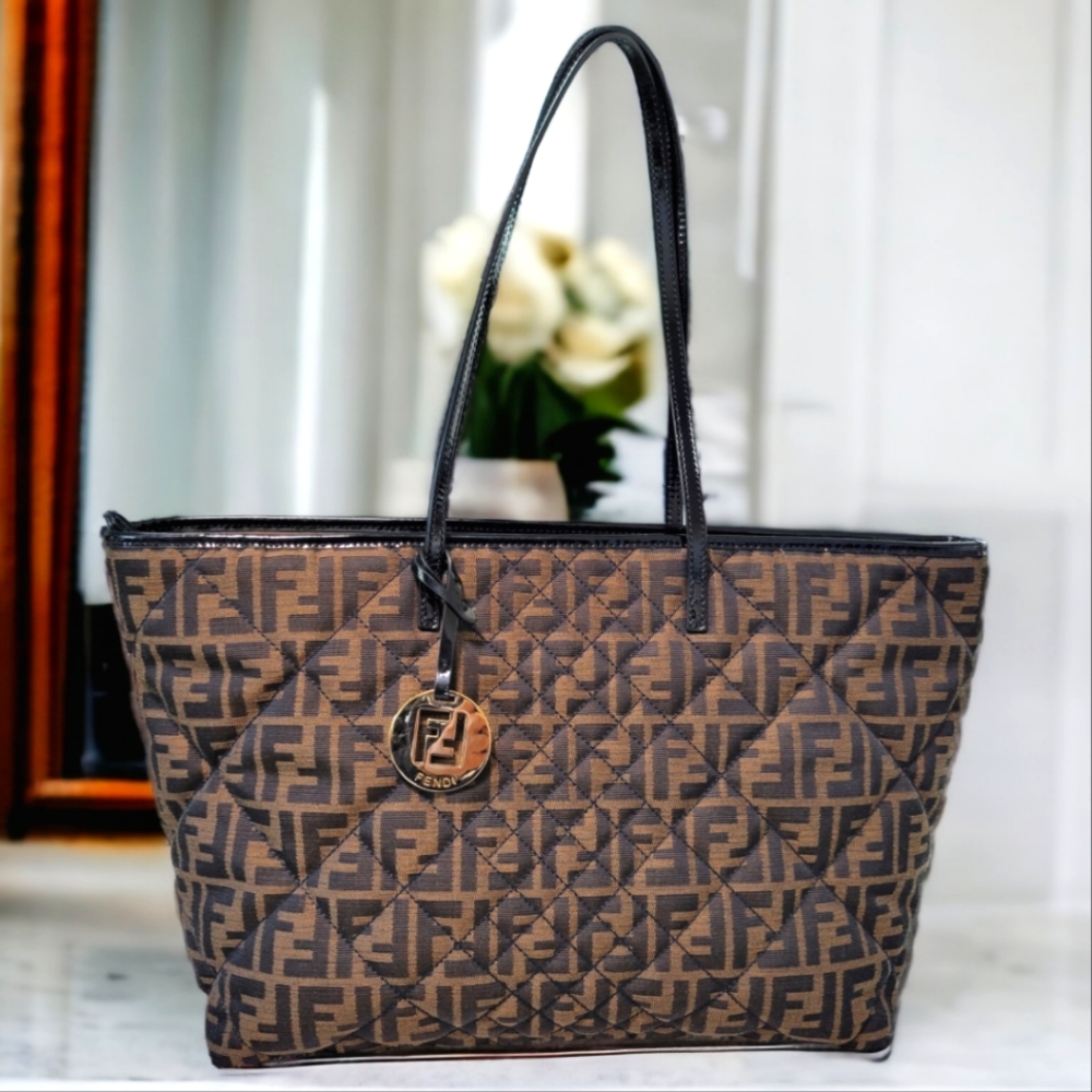 Fendi Zucca Tobacco Roll Tote Shoulder Bag Handbag - Picture 1 of 16